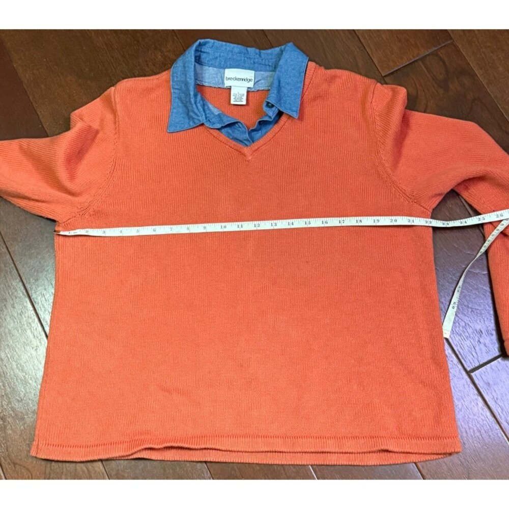 Breckenridge Womens V-Neck Orange Cotton Sweater with Jean Material Collar Large - Picture 6 of 13